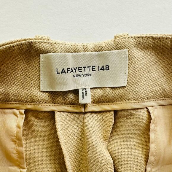 Lafayette 148 NY Sullivan Wide Leg Pant Tan Linen Size 10 Flat Front Dress Work - Picture 5 of 11